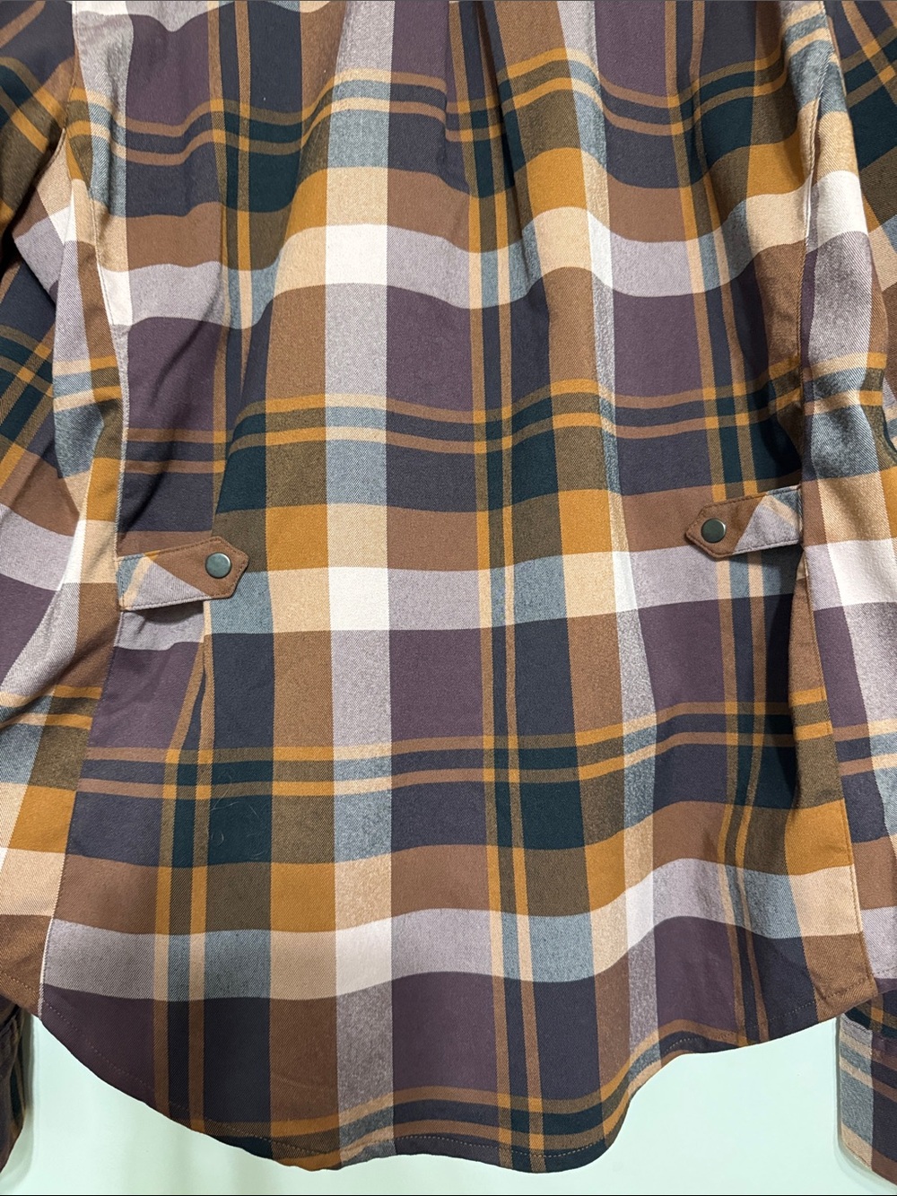 Flowy Women’s Plaid Button-Down Shirt in Brown & Pink - Picture 3 of 5